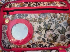 Stephanie Johnson ML Traveler Cosmetic Case Pink Raffia Pom Poms
