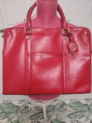 Henri Bendel Red West 57th Lrg Satchel Gold Hardware Laptop Travel Bag ❤️ Clean