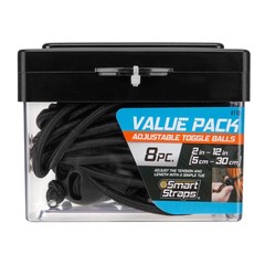 SmartStraps Adjustable Toggle Ball Bungee Cord, Adjust (pack of 8), Black