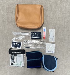 United Airlines Business First Travel Amenity Kit Pouch Bag Socks Mask Mints Tan