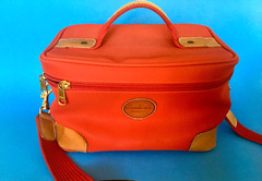 Lancel Paris Leather-Trim Nylon Canvas Travel Case Red Made In France