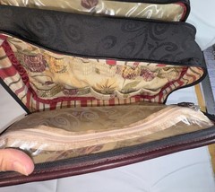 Vtg Brighton Lansky Makeup Travel Toiletry Bag Brown Croc Leather Black Canvas