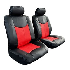 Universal Heavy Duty PU Leather Seat Covers Front Pair Red Black Sports Design