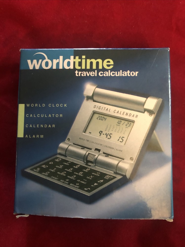 World Time Travel Calculator Clock Calender Folding Case – Brand New!