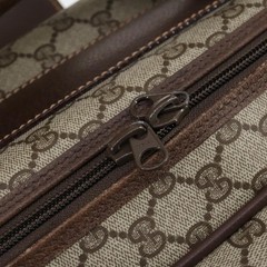 GUCCI GG Supreme Web Sherry Line Travel Bag PVC Beige Gold Auth 146422