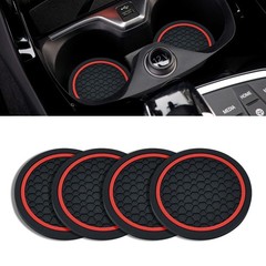 4PCS Car Cup Holder Coasters, 2.75 Inch Non-Slip Insert 4PCS, Black/Red