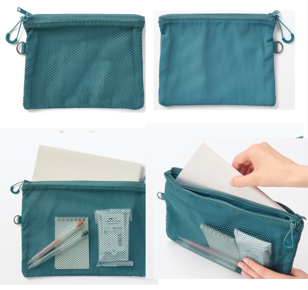 MUJI Polyester Double Zipper Case Large 19 x 27 cm Green