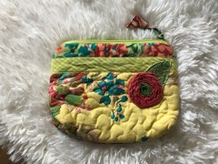 April Cornell Quilted Floral Cosmetic Travel Bag Yellow Green Blue Red NWOT