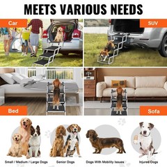VEVOR 4-Step Dog Car Steps, Folding Dog Ramp with Nonslip Surface, Portable Pet