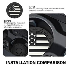 Icyfond 4 Pack Car Cup Holder Coasters, American Flag Insert Coaster, Black