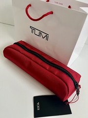 Tumi Red Black Travel Accessory Zipper Small Cord Pouch Bag