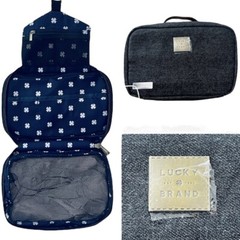 NEW Lucky Brand Toiletries Travel Case Outer Black Gray Inner Blue Hanger