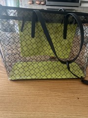 TUMI Tote Everyday Tote Translucent With Lime Green Interior Zips Great Conditio
