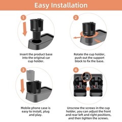 Car Cup Holder Expander with Phone Holder, 2 in 1 Big black, orange