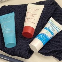 Air France Travel Amenity Kit with Clarins Hydra-Essentiel Gel and Beauty Flash