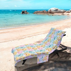 Colourful Beach Huts Design – Full Length Sun Lounger Towel with Pocket
