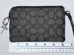 Coach Black Gray Signature Jacquard Canvas Small Zip Wristlet Pouch