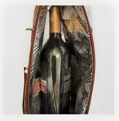 Samantha Brown Insulated Wine Lunch Purse Basketweave Blue & Brown 2 Pockets Zip