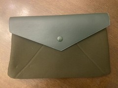 AirFrance cosmetic toiletry amenity envelope bag olive green w/ zipper and snap