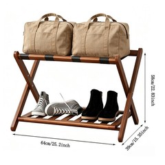 2Pcs Brown Foldable Luggage Rack, Wooden Suitcase Stand, Hotel Room Organizer