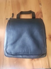 New Black Leather Hanging Travel/toiletry Bag 10 X 10 Inches With Metal Hooks