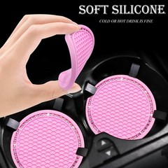 MEAJOO 4PCS Bling Cup Holder Coaster, 2.75 Inch Auto Car 4 pcs, Pink & White