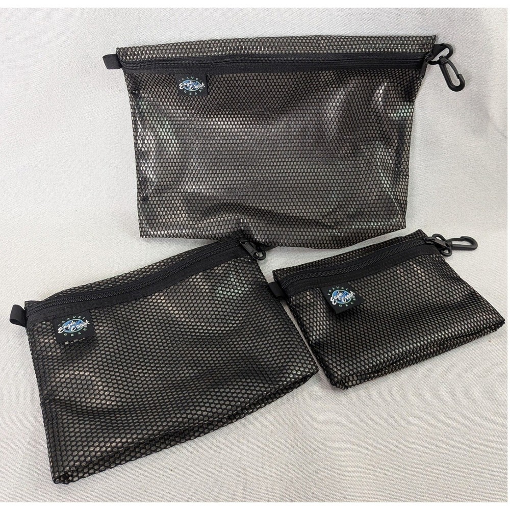 Eagle Creek Travel Organizer Pouches Set of 3 Black Mesh Excellent Zipper Clips