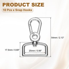 10pcs 1&Prime; carabiner hooks, silver D ring