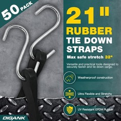 21in Bungee Cords 50 Pack Heavy Duty Rubber Tarp Straps S Hooks Cargo Secure