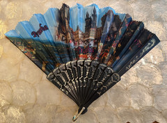 Decorative fabric/plastic hand fan from Prague (Praha)