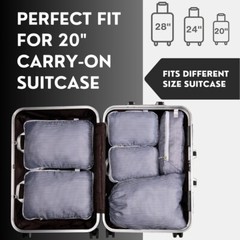 Compression Packing Cubes 6pc Set for Travel, Luggage Space Saver – Grey Stripe