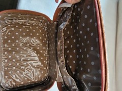 Vtg ROC Brown Vinyl Zip Toiletry Shaving Bag Travel Case Vinyl Polka Dot Lining