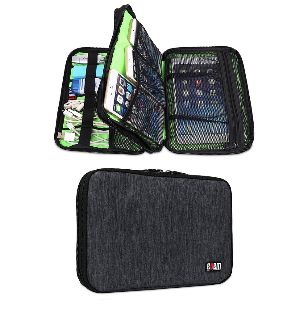 BUBM Double Layer Travel Gear Organizer Electronics Accessories Bag (M, Black)