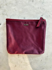 Tumi for Delta Pouch Bag Burgundy Plum Zipper Soft Sided Nylon 6.5&Prime;x6”