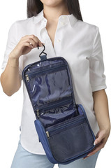 Navy Canvas Hanging Toiletry Bag for Travel – Compact Dopp Kit