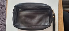BALLY black Leather Travel Toiletry Make Up Bag Cosmetic Case Clutch W/strap