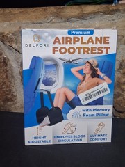 Premium Airplane Footrest Adjustable Height w/ Memory Foam Travel Foot Rest
