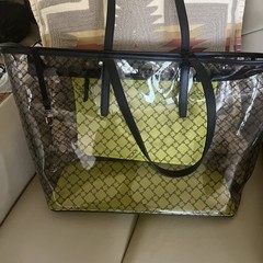 TUMI Tote Everyday Tote Translucent With Lime Green Interior Zips Great Conditio
