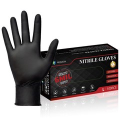 PROMEDIX P Heavy Duty Nitrile Gloves,6mil-100 Count,Black Medium, Black