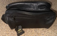 Black Toiletry Genuine Leather Shaving Kit Travel Traveling Bag Black EUC 2 Zipp