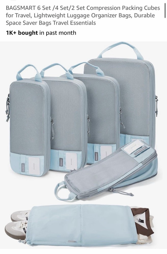 BAGSMART 6 Set Compression Packing Cubes Lightweight Luggage