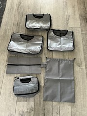 6 Piece Grey & Black Mesh Travel Packing Organizers. Zipper Closure. NEW.
