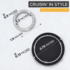 EcoNour Bling Cup Holder Insert (2 Pack) with Push Start Button Black-white