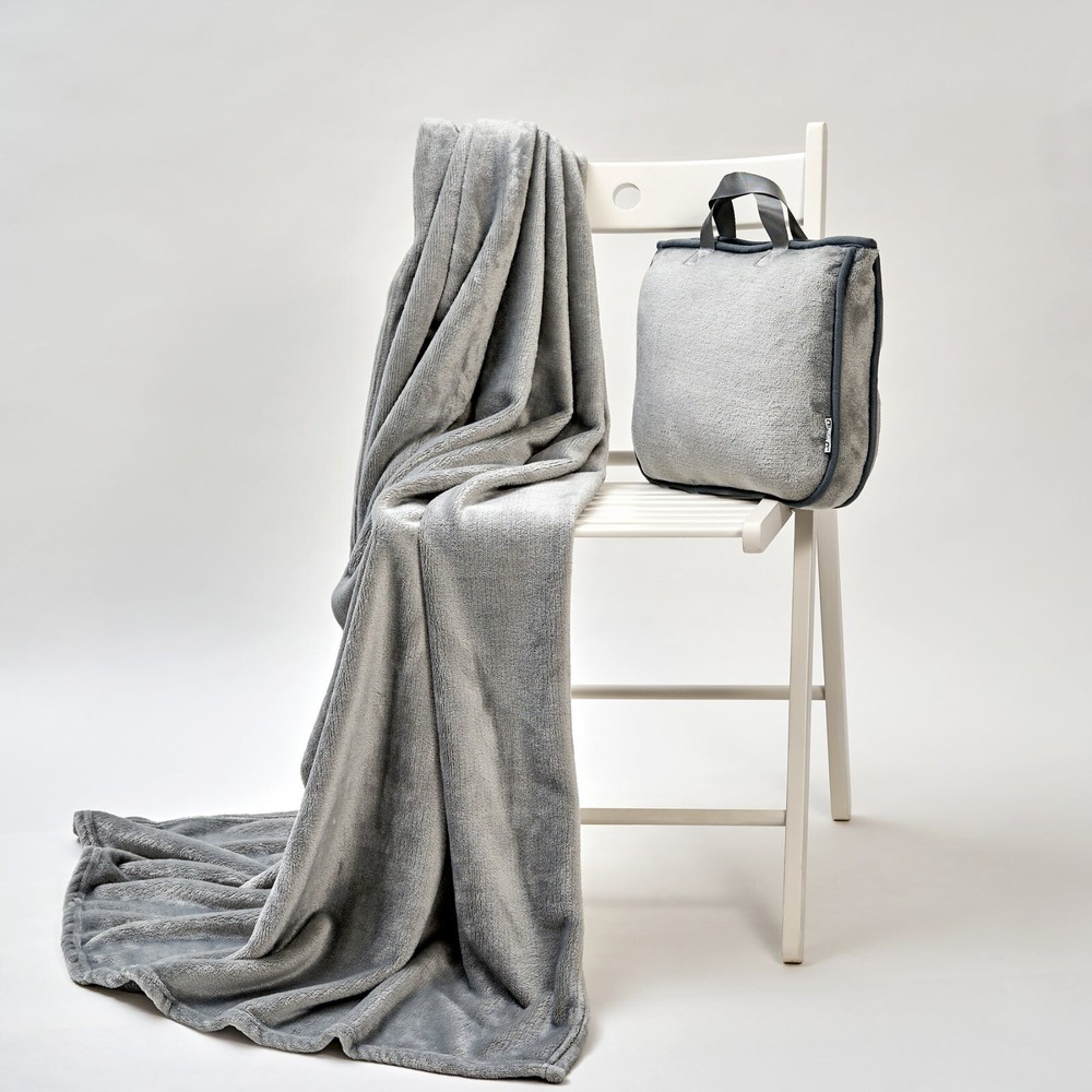 Limited Edition Travel Cozy 4-in-1 Blanket Pillow & Bag Solid Grey Velour Plush