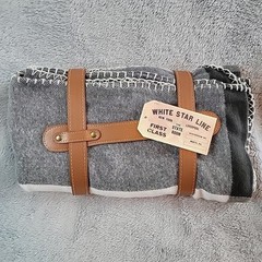 Travel Blanket 71&Prime; X 47&Prime; Faux Cashmere. Grey&rsquo;s And White. White Star Line Tag.