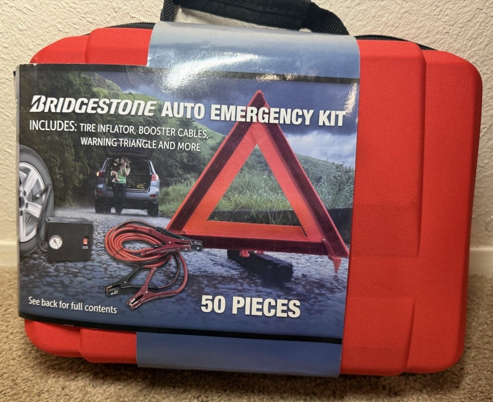 Bridgestone Auto Safety Emergency Kit with Tire Inflator, 50 Pieces