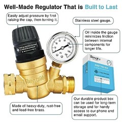 RV Water Pressure Regulator for RV Camper. Brass Lead-free Adjustable Water