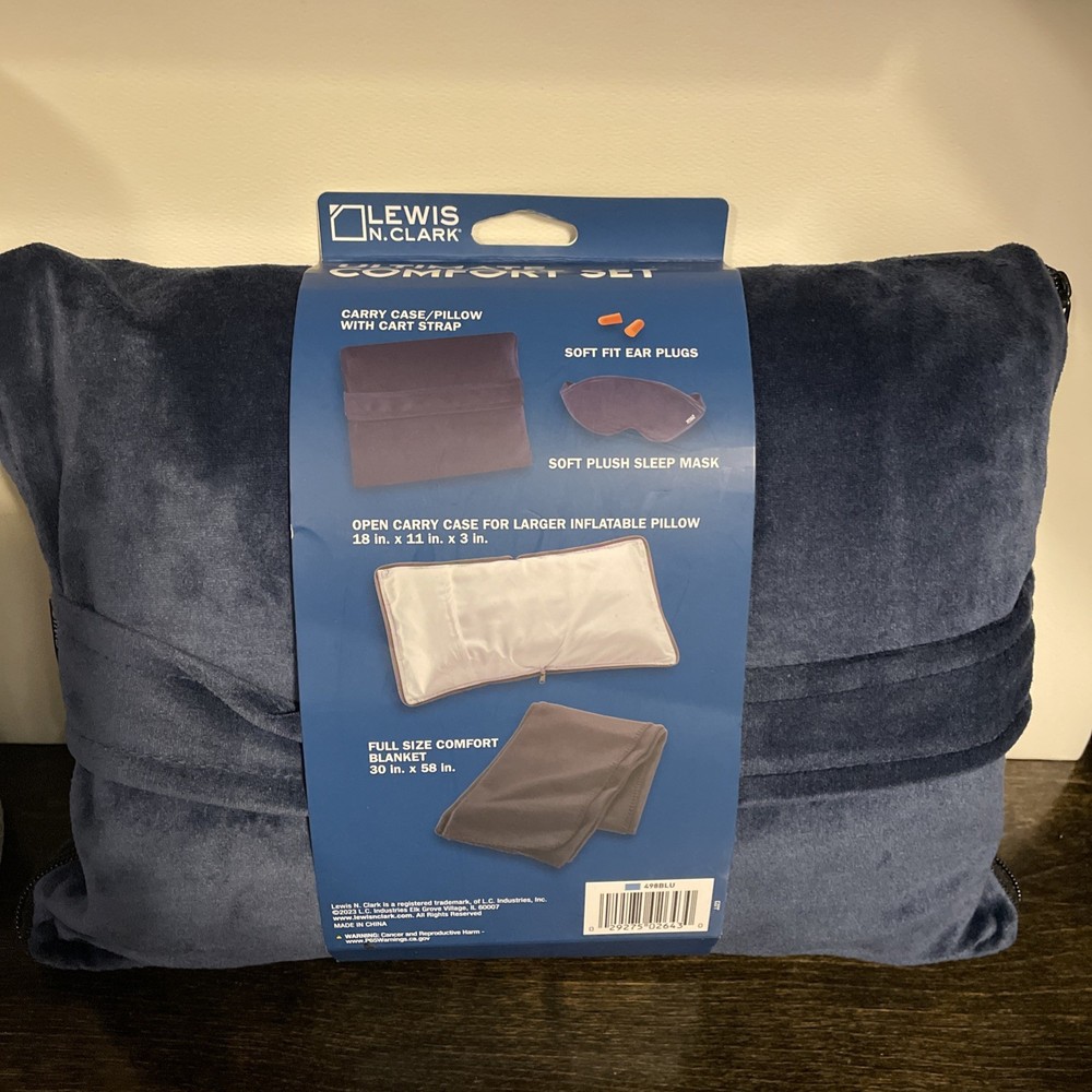 Lewis N. Clark Be Well 4 Piece Ultimate Comfort Set Travel Blanket Mask Pillow