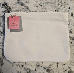 Cute HELLO LOVE Large Cotton Canvas Zippered Pouch Travel Gift Gold & Cream NWT