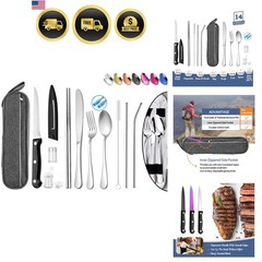 Travel Utensils Set Stainless Steel Reusable Flatware Camping Cutlery Kit